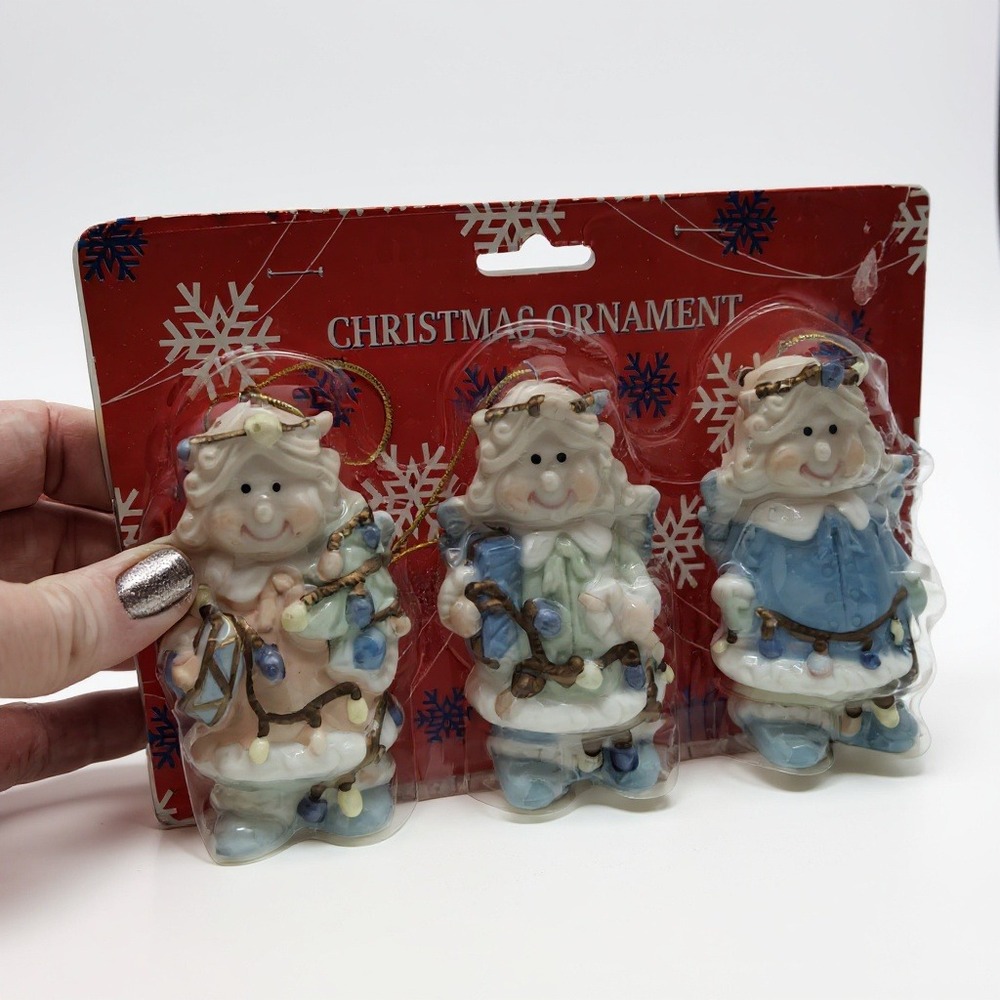 Vintage Ceramic Cherub Ornaments • Set of 3 • Christmas Holiday Decor NIP  (F8)‎